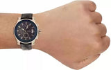 Guess Pinnacle Chronograph Quartz Blue Dial Black Leather Strap Watch For Men - W0673G4