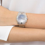 Guess Confetti Diamonds Blue Dial Silver Steel Strap Watch for Women - W0774L6