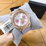 Guess Starlight Diamonds White Dial Purple Rubber Strap Watch for Women - W0846L6