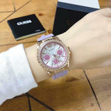 Guess Starlight Diamonds White Dial Purple Rubber Strap Watch for Women - W0846L6