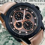 Michael Kors Ryker Chronograph Black Dial Beige Leather Strap Watch For Men - MK8520