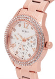 Guess Bedazzle Diamonds Silver Dial Rose Gold Steel Strap Watch For Women - W1097L3