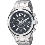 Guess Surge Chronograph Black Dial Silver Steel Strap Watch for Men - W1258G1