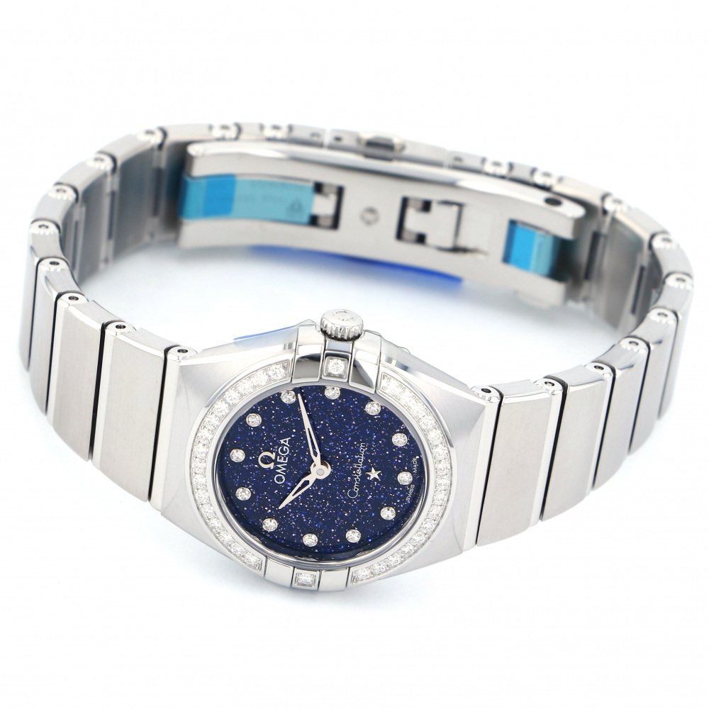 Omega Constellation Manhattan Quartz Diamonds Blue Dial Silver Steel Strap Watch for Women - 131.15.25.60.53.001