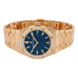 Audemars Piguet Royal Oak Quartz Diamonds Blue Dial Rose Gold Steel Strap Watch for Women - 67651OR.ZZ.1261OR.02