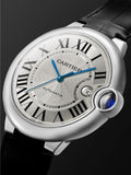 Cartier Ballon Bleu de Cartier Silver Dial Black Leather Strap Watch for Men - WSBB0026