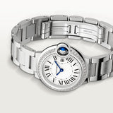 Cartier Ballon Bleu De Cartier Diamonds White Dial Silver Steel Strap Watch for Women - W4BB0015