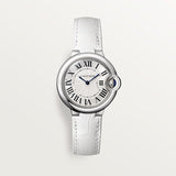 Cartier Ballon Bleu De Cartier Silver Dial White Leather Strap Watch for Women - W6920086