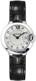 Cartier Ballon Bleu de Cartier Diamonds Silver Dial Black Leather Strap Watch for Women - W4BB0008