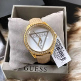 Guess Mini Triangle Quartz White Dial Gold Leather Strap Watch For Women - W70015l1