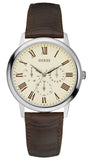 Guess Wafer Quartz White Dial Brown Leather Strap Watch For Men - W70016G2