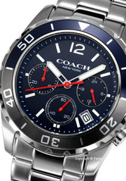 Coach Kent Chronograph Blue Dial Silver Steel Strap Watch for Men - 14602555