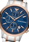 Emporio Armani Renato Chronograph Blue Dial Two Tone Steel Strap Watch For Men - AR80025