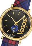 Versace V-Circle The Clans Edition Black Dial Red & Blue Leather Strap Watch for Women - VEBQ00218