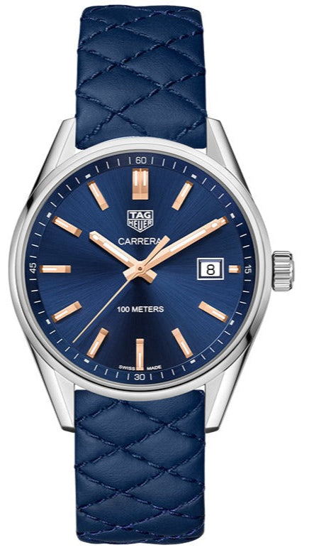 Jam Tangan Tag Heuer Carrera Quartz dengan Dial Biru dan Tali Kulit Anak Sapi Biru untuk Wanita - WAR1112.FC6391