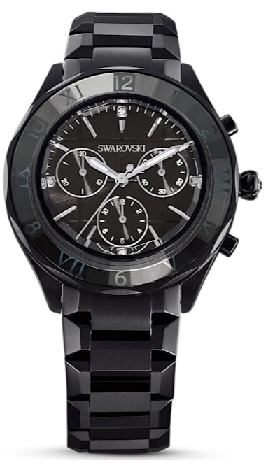 Swarovski Dextera Chronograph Black Dial Black Steel Strap