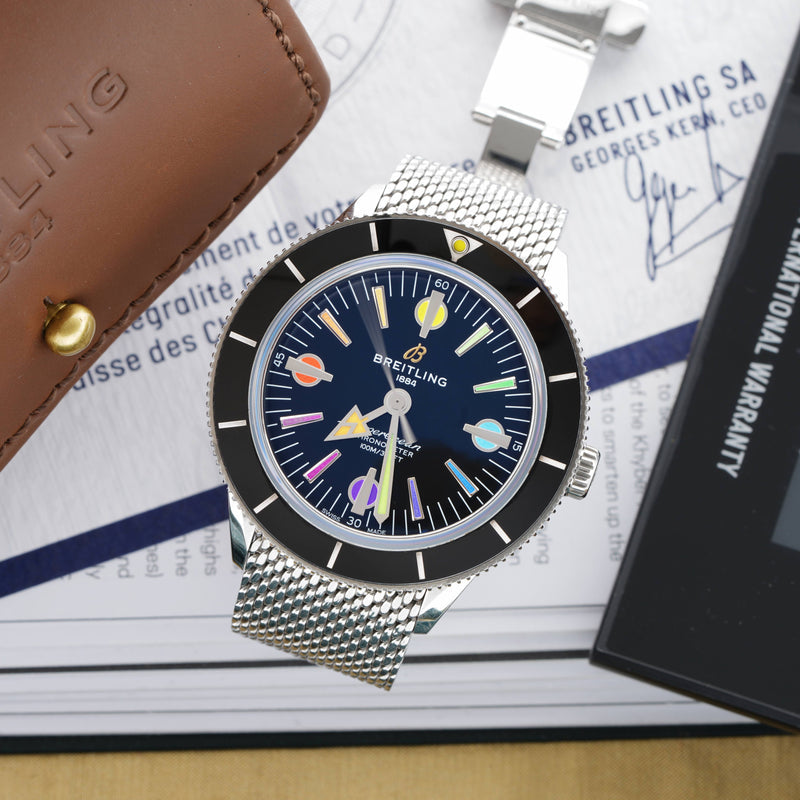Breitling Superocean Heritage 57 Black Dial Silver Mesh Bracelet Watch for Men Watch for Men