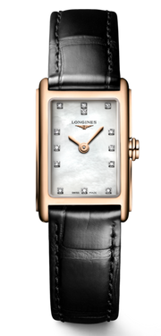 Longines Dolcevita Diamonds Mother of Pearl White Dial Black Leather Strap Watch for Women - L5.258.8.87.0
