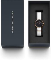 Daniel Wellington Classic Petite Dover Black Dial White NATO Strap Watch For Women - DW001000314