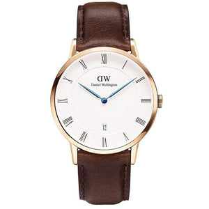Daniel Wellington Dapper Bristol White Dial Brown Leather Strap Watch For Men - DW00100086