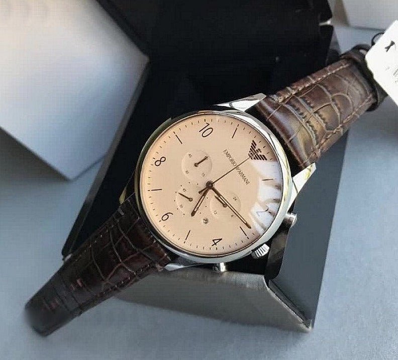 Emporio Armani Cream leather watch Emporio Armani Classic Chronograph Cream Dial Brown Leather  main image 3