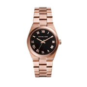 Michael Kors Channing Black Dial Rose Gold Steel Strap Watch For Women - MK5937