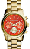 Michael Kors Runway Chronograph Orange Dial Gold Steep Strap Watch For Women - MK6162