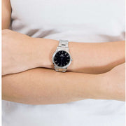 Daniel Wellington Iconic Link Black Dial Silver Steel Strap Watch for Women - DW00100204