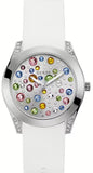 Guess Wanderlust Crystals Silver Dial White Rubber Strap Watch for Women - W1059L1