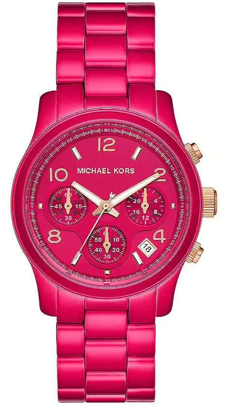 Michael Kors Runway Chronograph Limited Edition Pink Dial Pink Steel Strap Watch for Women