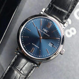 IWC Portofino Automatic Blue Dial Black Leather Strap Watch for Men - IW356523