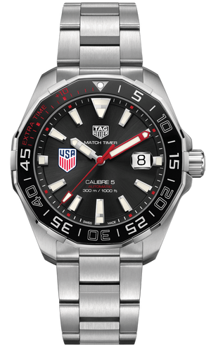 Tag Heuer Aquaracer Automatic Match Timer Black Dial Silver Steel Strap Watch for Men - WAY201G.BA0927