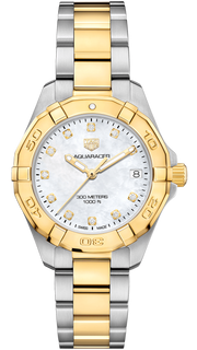 Tag Heuer Aquaracer White Mother of Pearl Dial Two Tone Steel Strap Watch for Women - WBD1322.BB0320