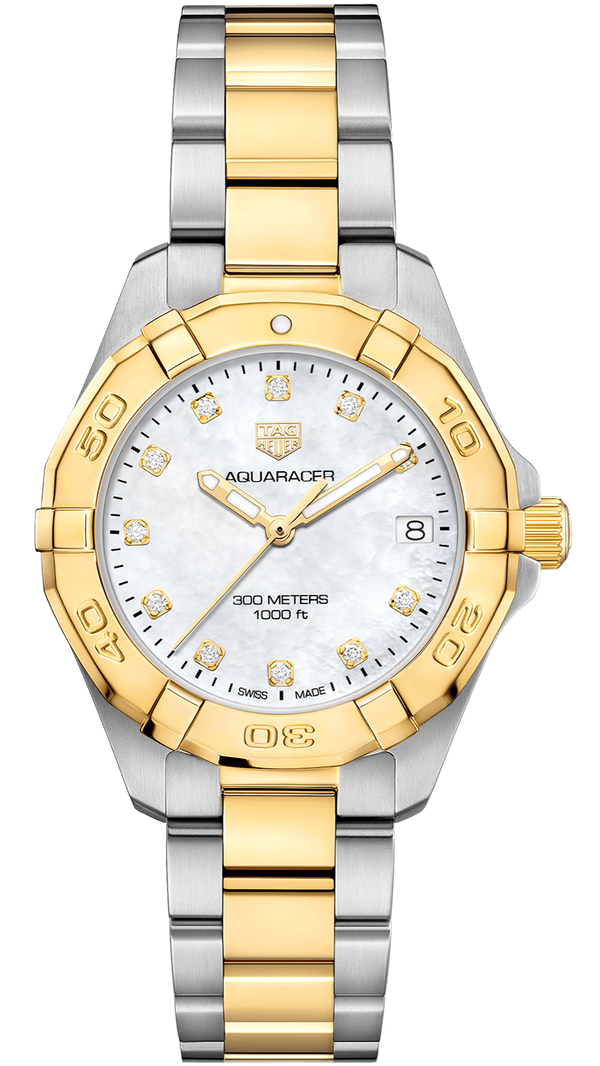Tag Heuer Aquaracer White Mother of Pearl Dial Two Tone Steel Strap Watch for Women - WBD1322.BB0320
