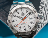 Tag Heuer Aquaracer Automatic White Dial Silver Steel Strap Watch for Men - WBD2111.BA0928