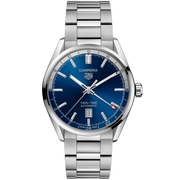 Tag Heuer Carrera Twin Time Blue Dial Silver Steel Strap Watch for Men - WBN201A.BA0640