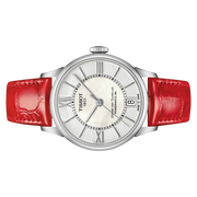 Tissot Chemin Des Tourelles Powermatic 80 Mother of Pearl White Dial Red Leather Strap Watch For Women - T099.207.16.118.00