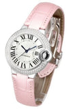 Cartier Ballon Bleu De Cartier Diamonds Silver Dial Pink Leather Strap Watch for Women - WE902037