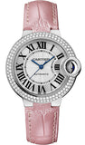 Cartier Ballon Bleu De Cartier Diamonds Silver Dial Pink Leather Strap Watch for Women - WE902037