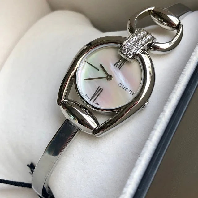 Gucci Horsebit Collection Diamonds Mother of Pearl White Dial