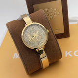 Michael Kors Parker Crystals Gold Dial Gold Steel Strap Watch For Women - MK4469