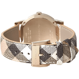 Burberry The City Gold Dial Haymarket Brown Leather Strap Watch for Women - BU9026