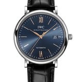 IWC Portofino Automatic Blue Dial Black Leather Strap Watch for Men - IW356523