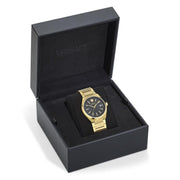Versace V-Auria Quartz Black Dial Gold Steel Strap Watch for Men - VE0F00525