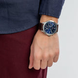 Tommy Hilfiger Asher Chrongraph Blue Dial Brown Leather Strap Watch For Men - 1791855