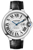 Cartier Ballon Bleu De Cartier Silver Dial Black Leather Strap Watch for Women - WSBB0030