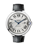 Cartier Ballon Bleu De Cartier Silver Dial Black Leather Strap Watch for Women - WSBB0034