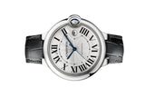 Cartier Ballon Bleu de Cartier Silver Dial Black Leather Strap Watch for Men - WSBB0026