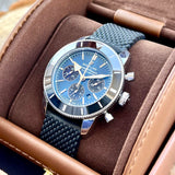 Breitling Superocean Heritage B01 Chronograph 44 Blue Dial Black Mesh Bracelet Watch for Men - AB0162121C1S1