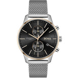 Hugo Boss Associate Black Dial Silver Mesh Bracelet Watch for Men - 1513805